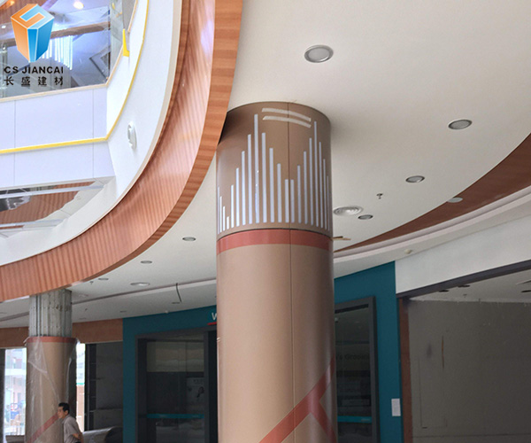 铜色包柱铝单板装饰效果